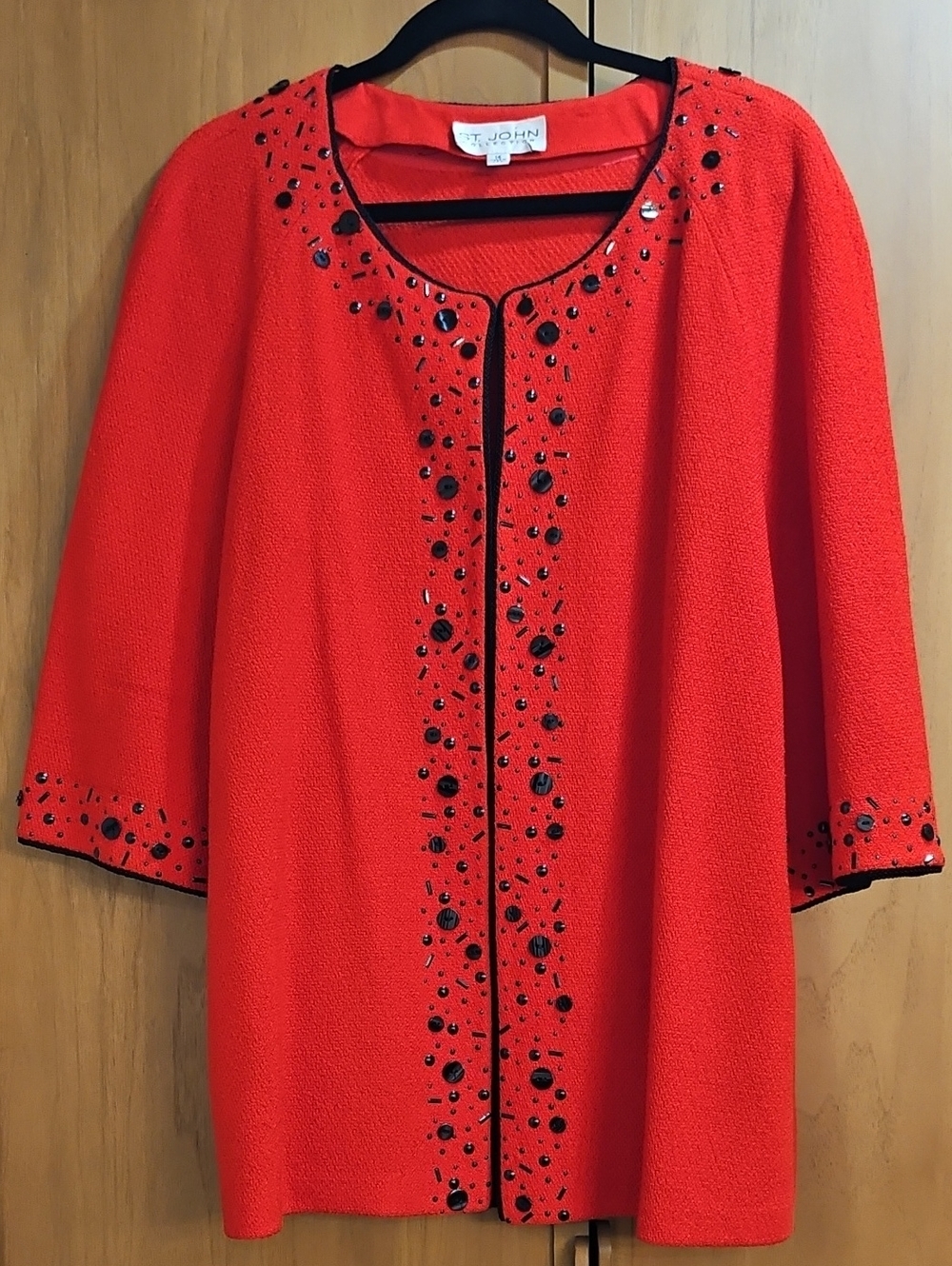 St. John Red Knit Top with Round Neck Size 14